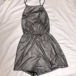 Metallic Lace-up Open Back Romper